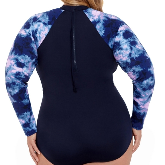 Extended zipper pull full coverage swim suit - Picture 2 of 5